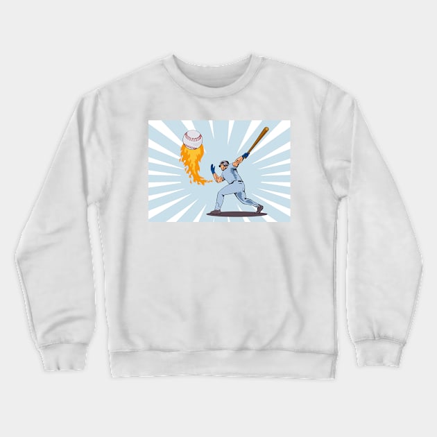 Baseball Player Batting With Ball in Flames Retro Crewneck Sweatshirt by retrovectors